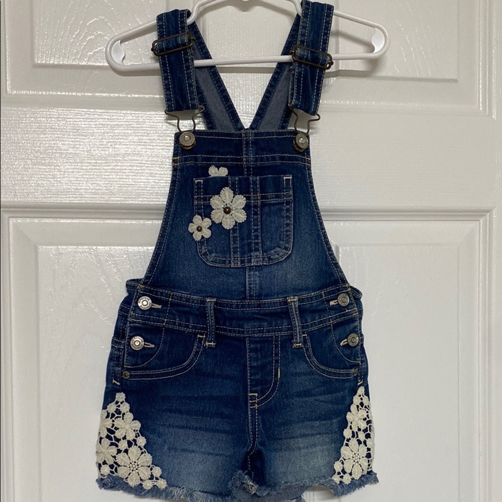 Denim Kids Overalls with Floral Accents